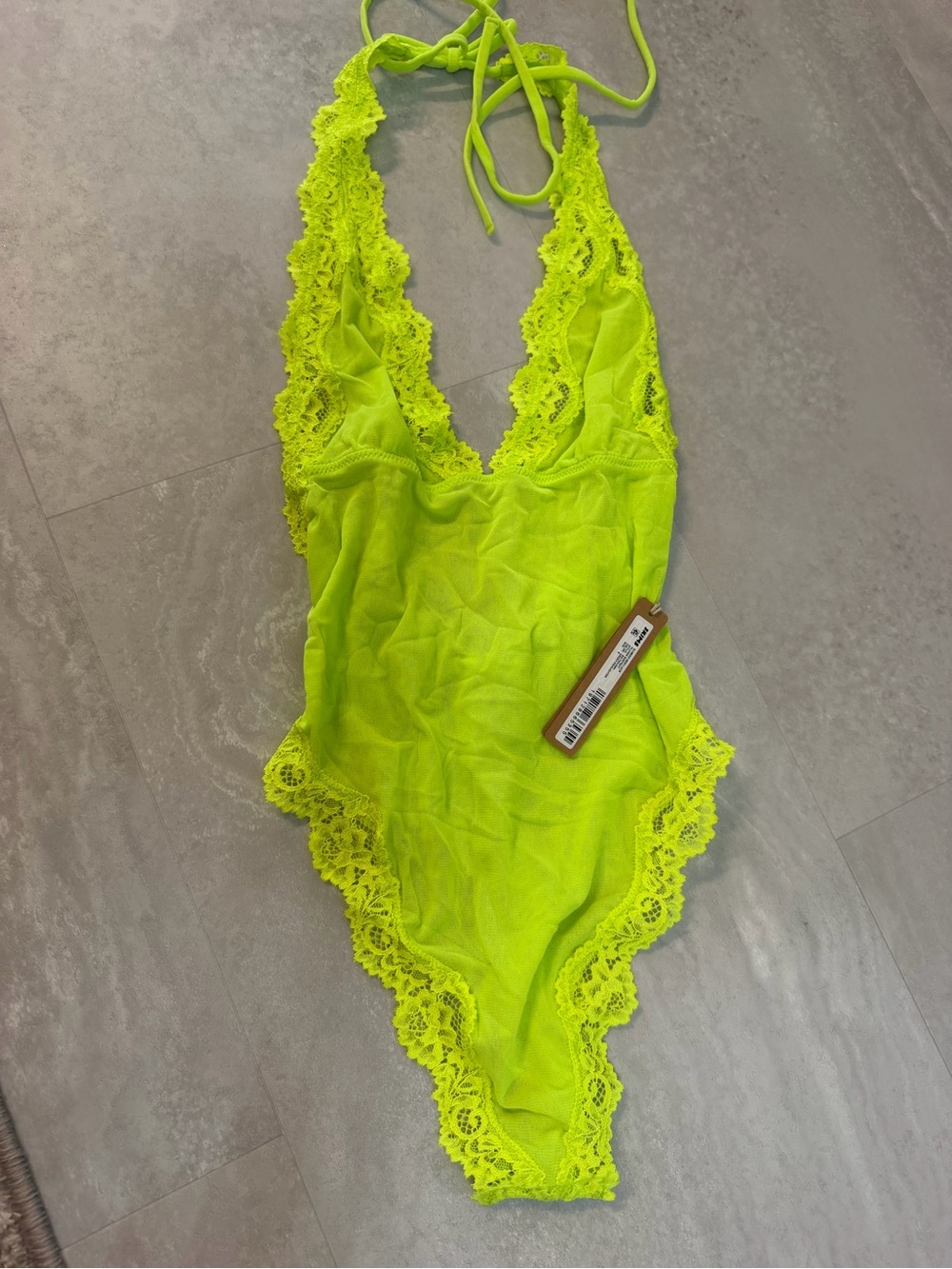 SKIMS Neon Yellow Lace Halter Bodysuit